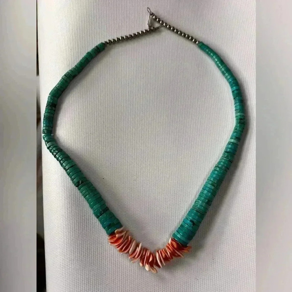 Vintage Jacla jocla Pueblo reishi Turquoise Navajo native american Necklace 74g - Picture 15 of 15